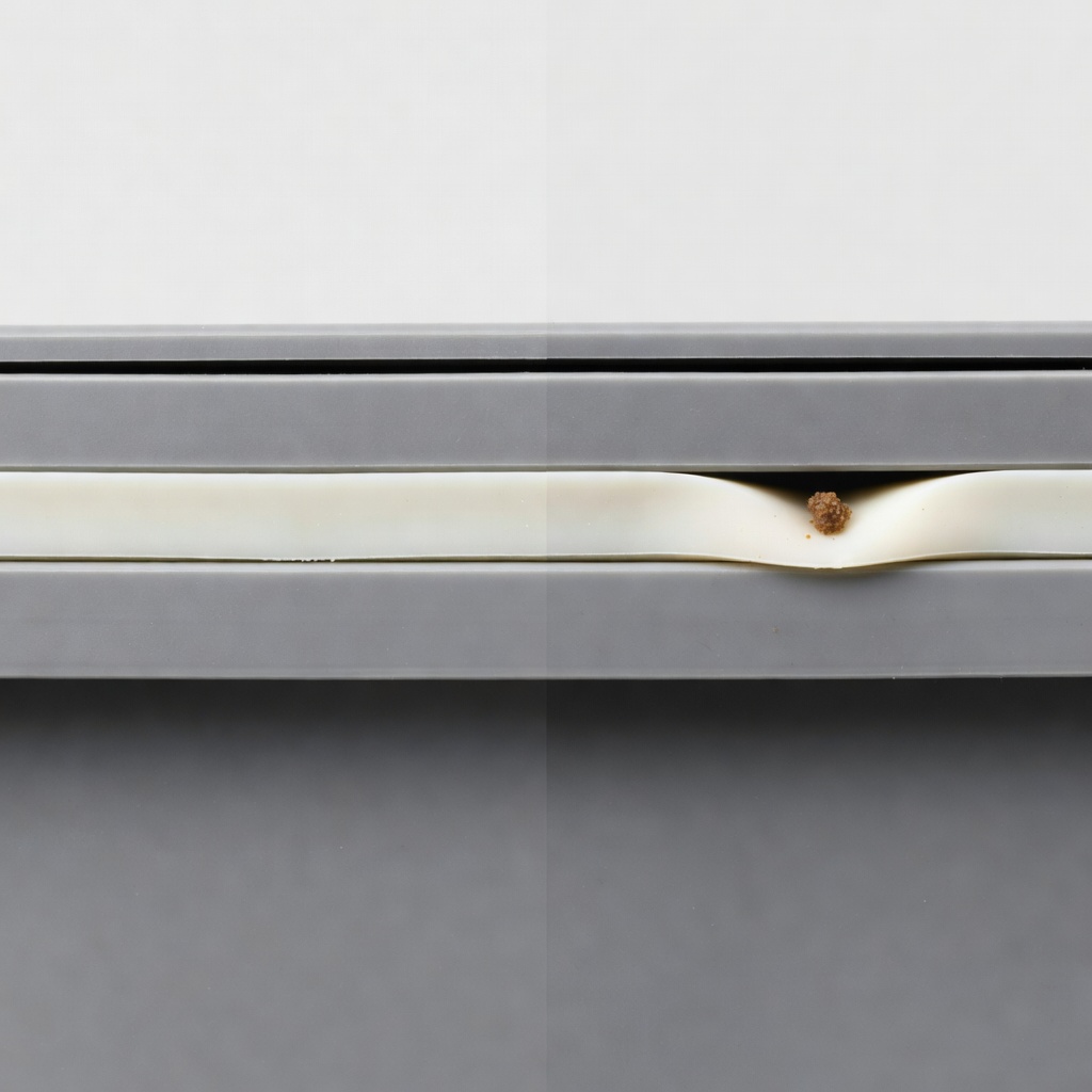 Container rim cutaway comparing a clean seated gasket with a crumb interrupting the seal