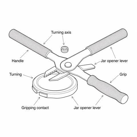 Jar opener diagram identifying the handle, turning axis and gripping contact